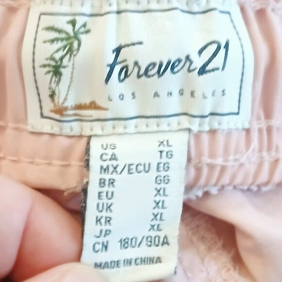 Forever 21 High Rise Elastic Waist Drawstring Swim Trunks Men XL Pink Shorts - Picture 4 of 4